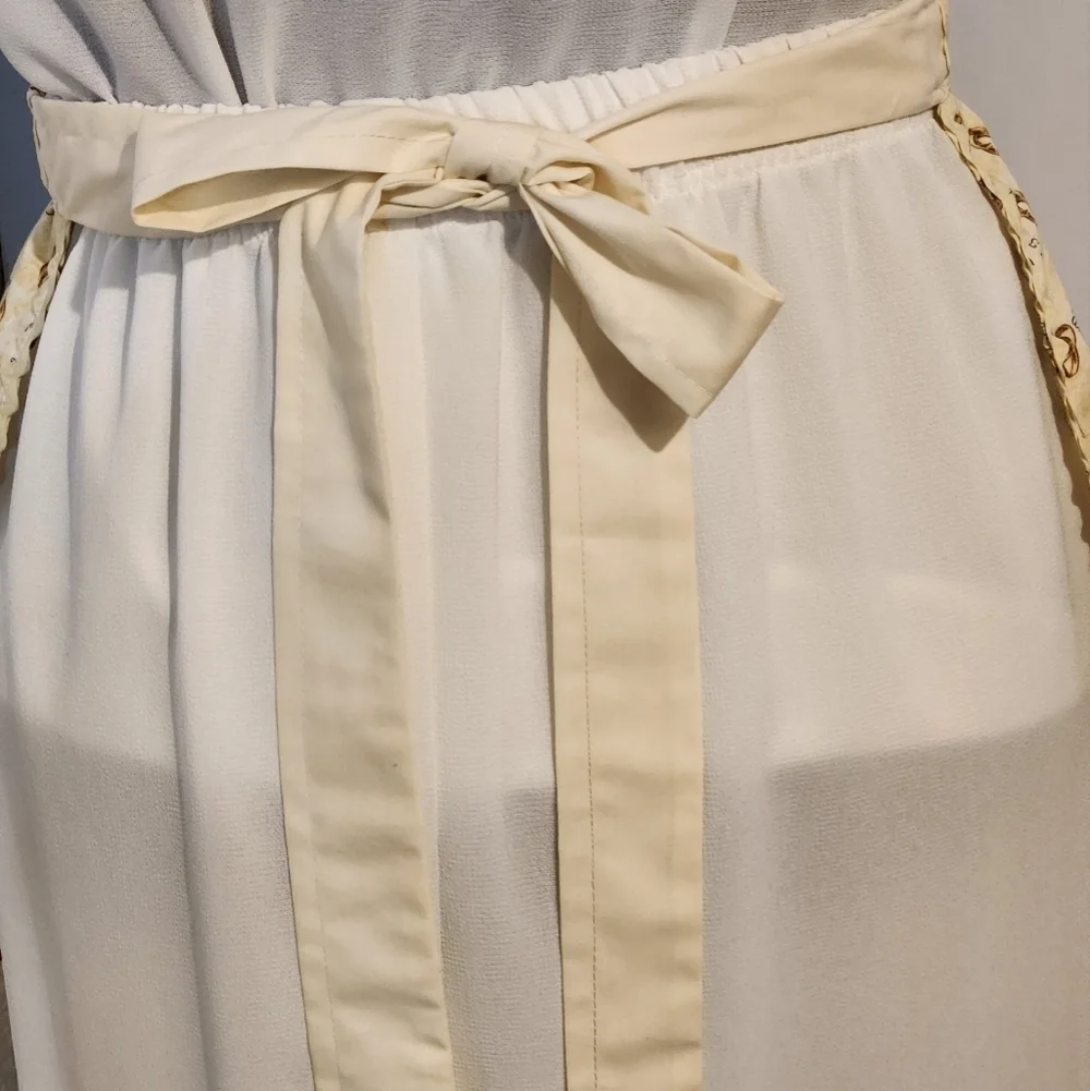Handmade Half Apron Gold Cream Wedding Theme Print Ring Vintage Style Waist